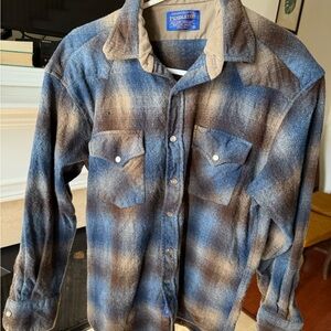 Pendleton Blue/brown Wool Shirt with Pearl Snap Buttons